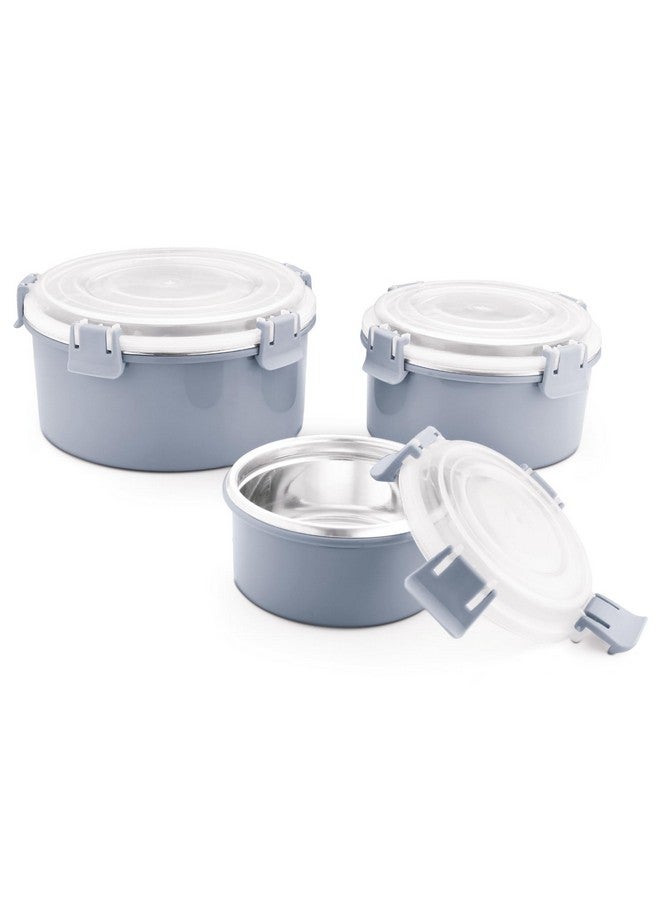 CLASSIC ESSENTIALS Stainless Steel Microwave Safe Containers|Bpa Free|Food Grade Material|Snack & Food Storage Containers|Leak & Spill Proof|Set Of 3(250 Ml,650 Ml & 1100 Ml)(Grey),Blue-Green - Image 1