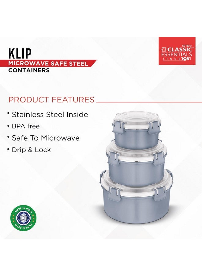 CLASSIC ESSENTIALS Stainless Steel Microwave Safe Containers|Bpa Free|Food Grade Material|Snack & Food Storage Containers|Leak & Spill Proof|Set Of 3(250 Ml,650 Ml & 1100 Ml)(Grey),Blue-Green - Image 3