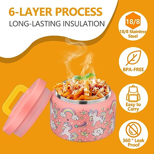 PIQUEBAR 8oz Kids Thermo for Hot Food,Small Lunch Thermos Food Container Stainless Steel,Easy Open Wide Mouth Thermo for Hot Cold Food for Preschool Travel (Pink Unicorns) - Image 4