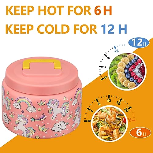 PIQUEBAR 8oz Kids Thermo for Hot Food,Small Lunch Thermos Food Container Stainless Steel,Easy Open Wide Mouth Thermo for Hot Cold Food for Preschool Travel (Pink Unicorns) - Image 3