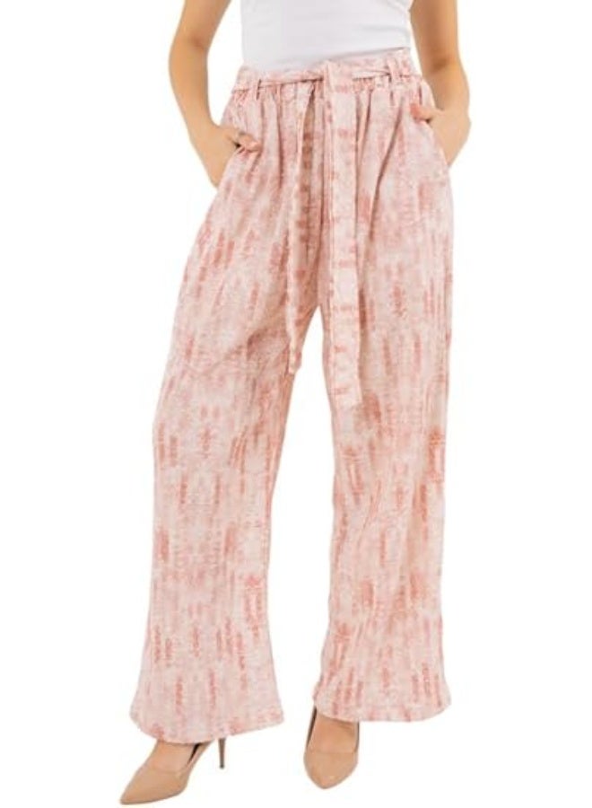 Mosca Women's Wear Printed Oversize Cotton Trousers with Belt - Image 3