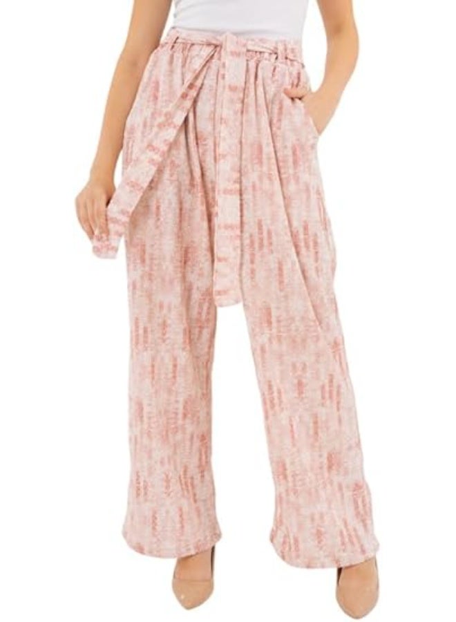 Mosca Women's Wear Printed Oversize Cotton Trousers with Belt - Image 2