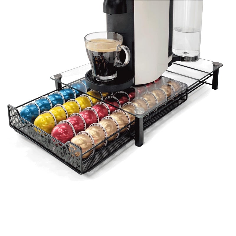 RECAPS Coffee Pod Kitchen Organizer Storage Holder Pod Drawer Pods Holder Compatible with Vertuoline and VertuolinePlus Machines Tempered Glass Drawer Stores 40 Coffee Pods(Coffee Pods NOT Included) - Image 1