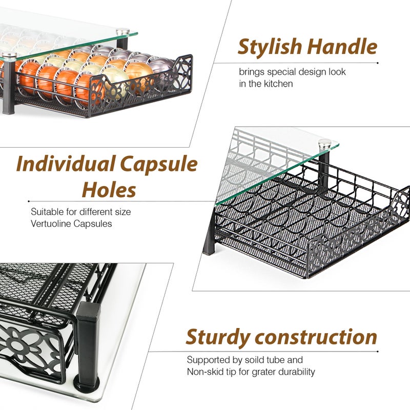 RECAPS Coffee Pod Kitchen Organizer Storage Holder Pod Drawer Pods Holder Compatible with Vertuoline and VertuolinePlus Machines Tempered Glass Drawer Stores 40 Coffee Pods(Coffee Pods NOT Included) - Image 2