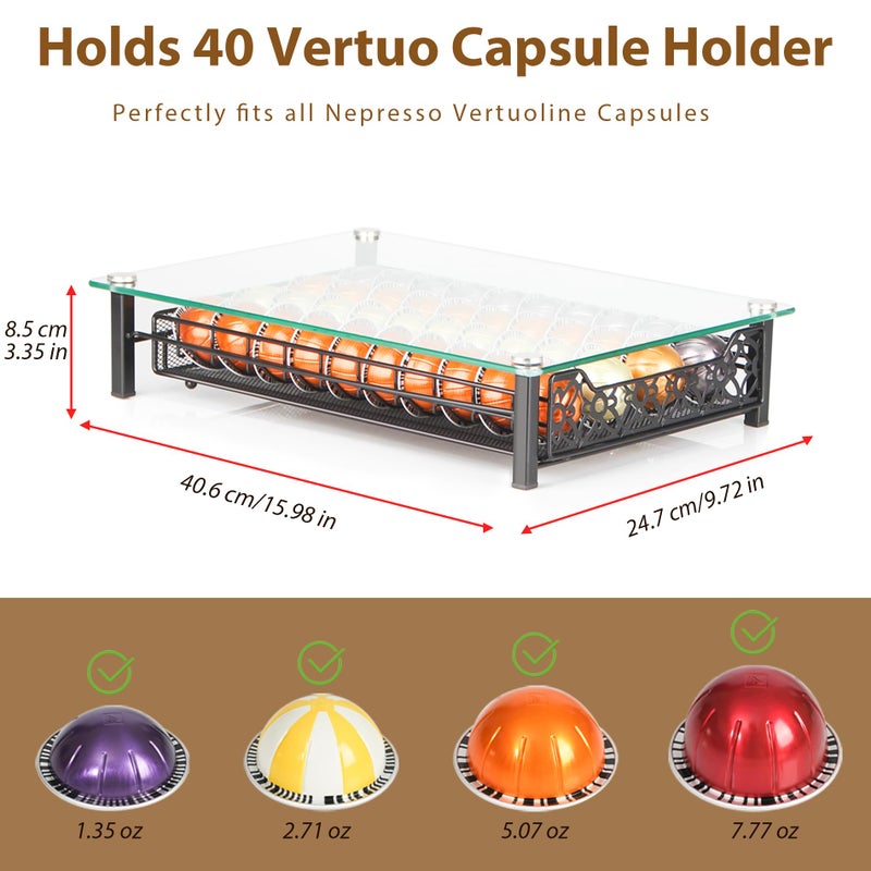 RECAPS Coffee Pod Kitchen Organizer Storage Holder Pod Drawer Pods Holder Compatible with Vertuoline and VertuolinePlus Machines Tempered Glass Drawer Stores 40 Coffee Pods(Coffee Pods NOT Included) - Image 3