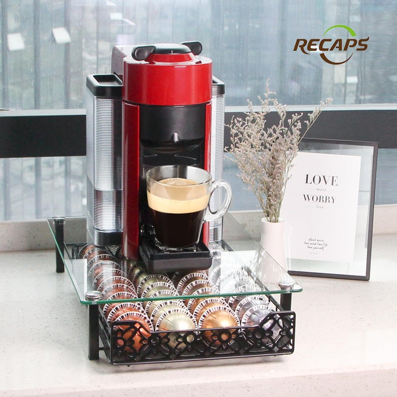 RECAPS Coffee Pod Kitchen Organizer Storage Holder Pod Drawer Pods Holder Compatible with Vertuoline and VertuolinePlus Machines Tempered Glass Drawer Stores 40 Coffee Pods(Coffee Pods NOT Included) - Image 4