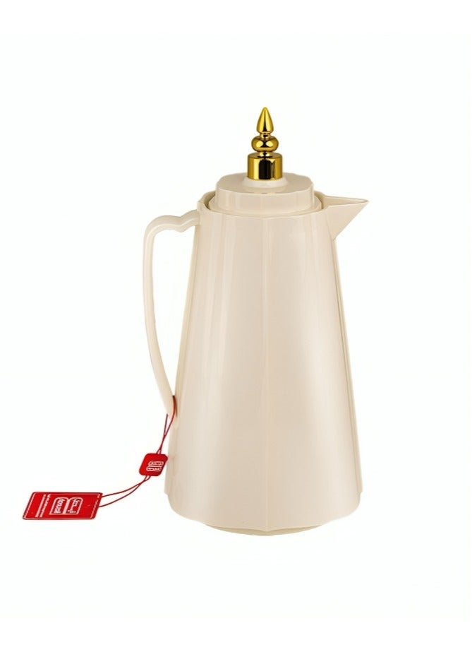 باصرة ترمس شاي وقهوة بيج فاخر سعة 1 لتر – حفظ حراري 12 ساعة وحفظ برودة 24 ساعة – دلة عصرية بلمسة ذهبية أنيقة للضيافة والاستخدام اليومي - Image 3