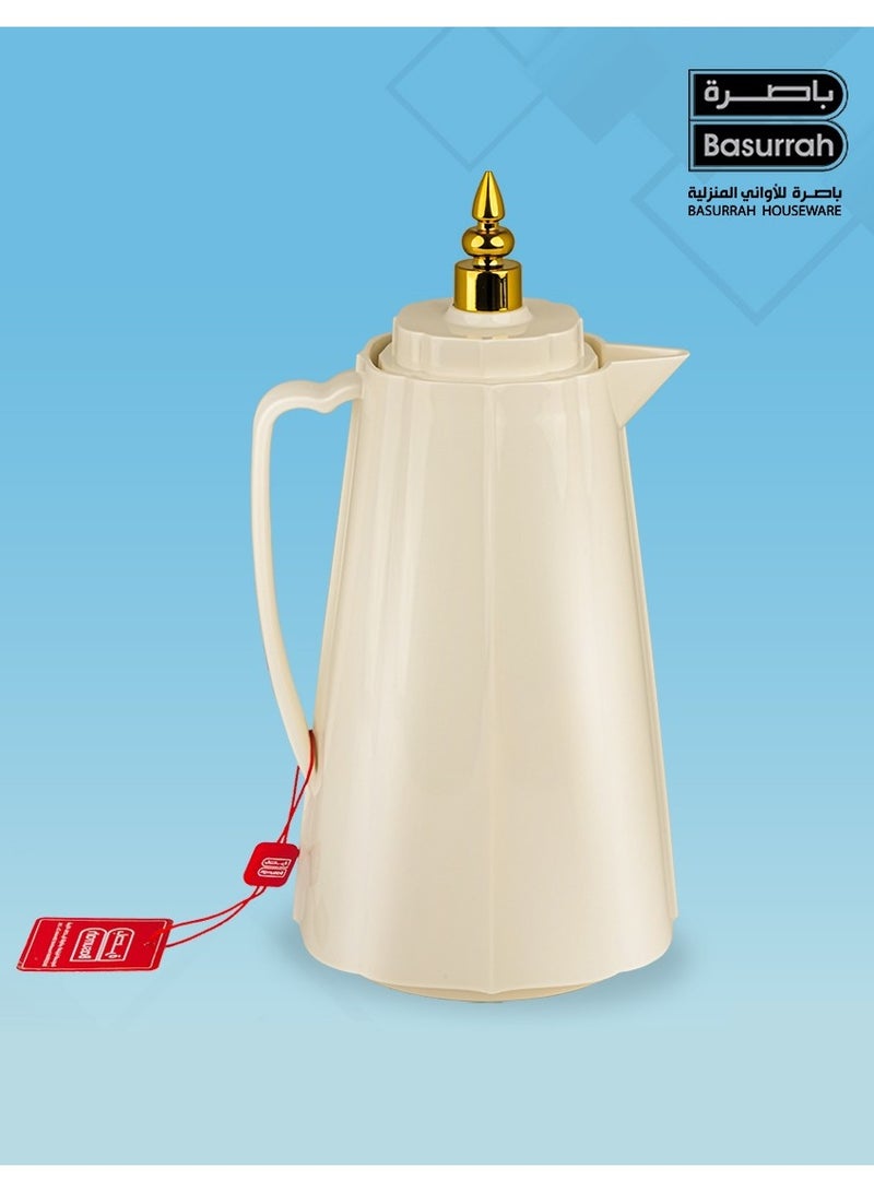 باصرة ترمس شاي وقهوة بيج فاخر سعة 1 لتر – حفظ حراري 12 ساعة وحفظ برودة 24 ساعة – دلة عصرية بلمسة ذهبية أنيقة للضيافة والاستخدام اليومي - Image 2