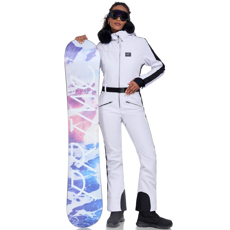 HOTIAN Womens Ski Suits Onesies Snowsuit Jumpsuits Winter Outdoor Sports Waterproof One Piece Snowboard Ski Outfits(White-M) - Image 1