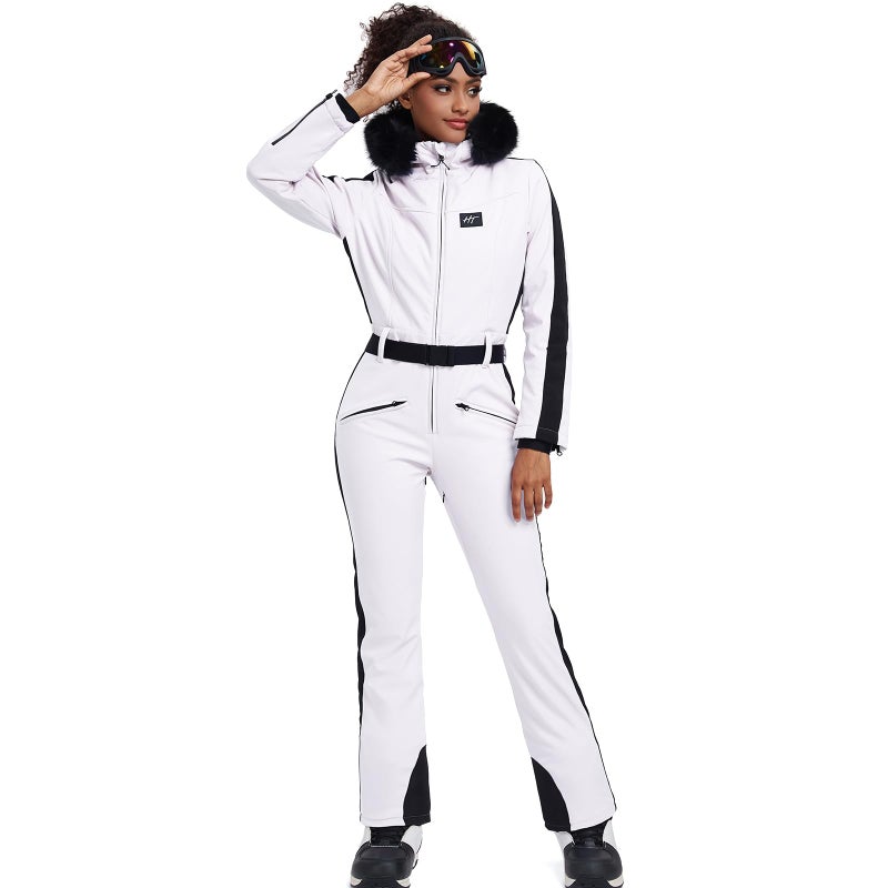 HOTIAN Womens Ski Suits Onesies Snowsuit Jumpsuits Winter Outdoor Sports Waterproof One Piece Snowboard Ski Outfits(White-M) - Image 3