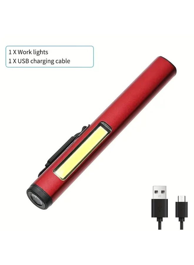 Red Black Heavy Duty Dual Light LED Work Flashlight Magnetic Head USB COB Clamping ABS - Image 1