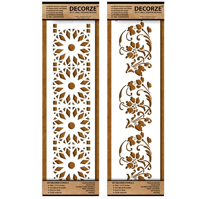 DECORZE Border Stencils for DIY Home Decor | Floral, Pattern & Wall Border Stencils for Painting Furniture & Art Projects DB-57-58 - Image 5