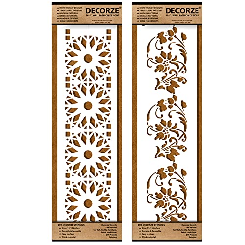DECORZE Border Stencils for DIY Home Decor | Floral, Pattern & Wall Border Stencils for Painting Furniture & Art Projects DB-57-58 - Image 1