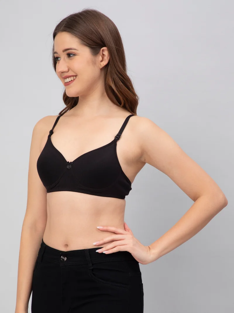 CEE 18 Cotton Non-Wired Padded Bra For Women (Pink, Black, Cream)