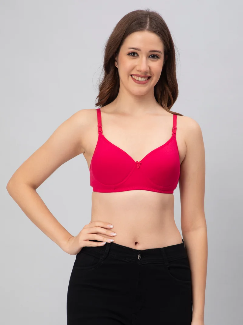 CEE 18 Cotton Non-Wired Padded Bra For Women (Pink, Black, Cream)