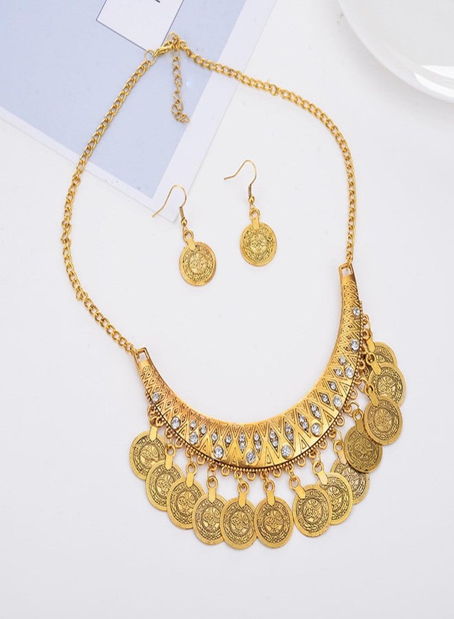 JinYu 5 Set Women Belly Dance Gypsy, Gold Hip Skirt Scarf Wrap Belt, Gold Necklace and Earrings Bracelet Jewelry for Cosplay - Image 4