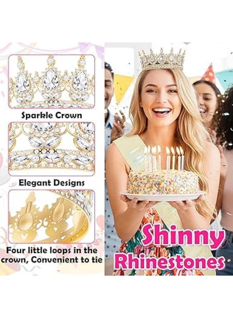 Luckam Gold Crown for Women Queen Set, Rhinestone Tiara and Sash, Sparkling Crystal Birthday Crown Headband for Bride, Princess, Party, Wedding, Bachelorette, Pageant, and Photo Props - Image 4