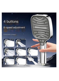 OUYoo OUYoo Home Essentials Shower Head 8-in-1 Chrome ShowerHead Handheld with 8 Customizable Spray Button Settings, High Water Pressure & Water Saving Design with Easy DIY Installation.(Silver)  - Image 4