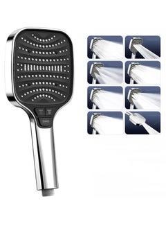 OUYoo OUYoo Home Essentials Shower Head 8-in-1 Chrome ShowerHead Handheld with 8 Customizable Spray Button Settings, High Water Pressure & Water Saving Design with Easy DIY Installation.(Silver)  - Image 1
