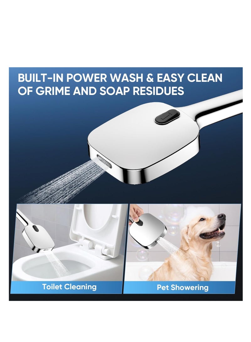 OUYoo Home Essentials Shower Head 8 Mode  ShowerHead Handheld with  Customizable Spray Button Settings, High Water Pressure & Water Saving Design with Easy DIY Installation.     (Silver Shower) - Image 5