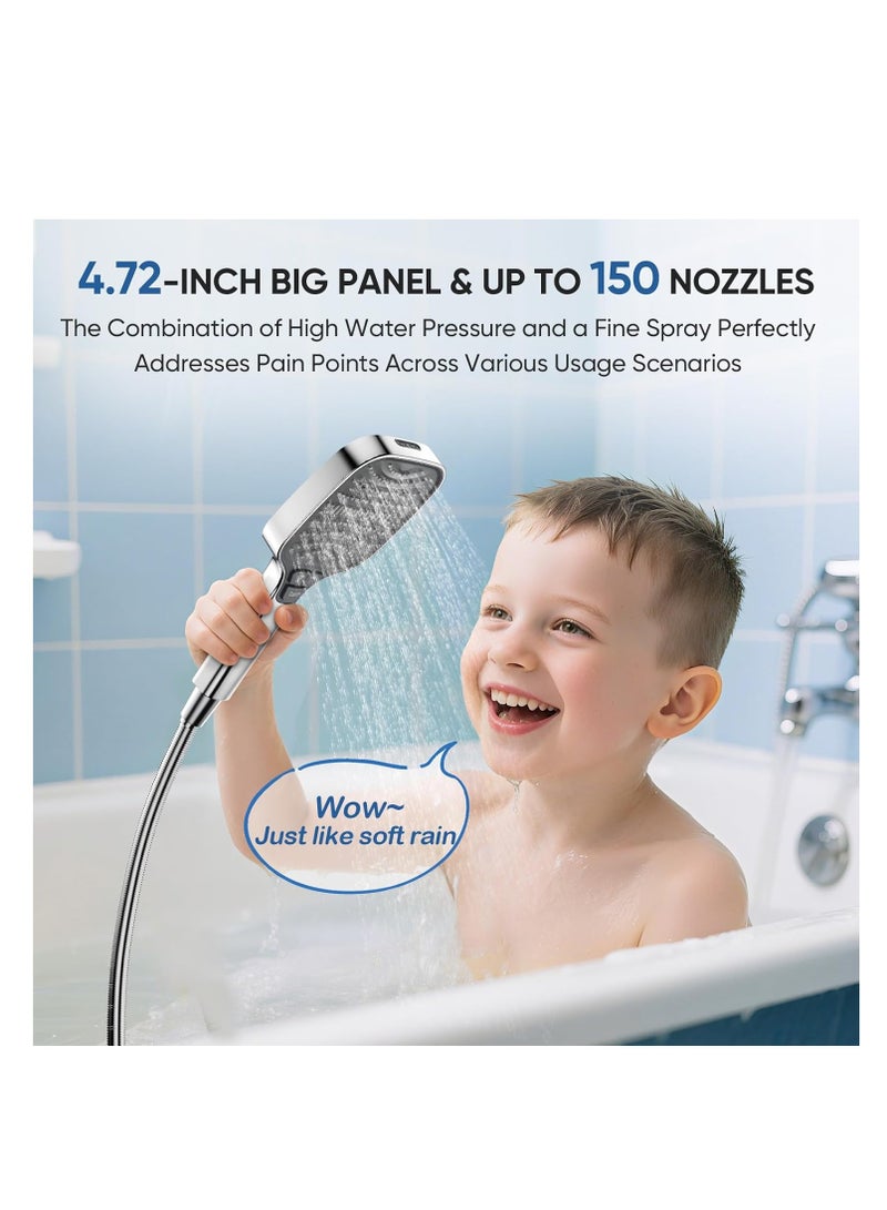 OUYoo Home Essentials Shower Head 8 Mode  ShowerHead Handheld with  Customizable Spray Button Settings, High Water Pressure & Water Saving Design with Easy DIY Installation.     (Silver Shower) - Image 3