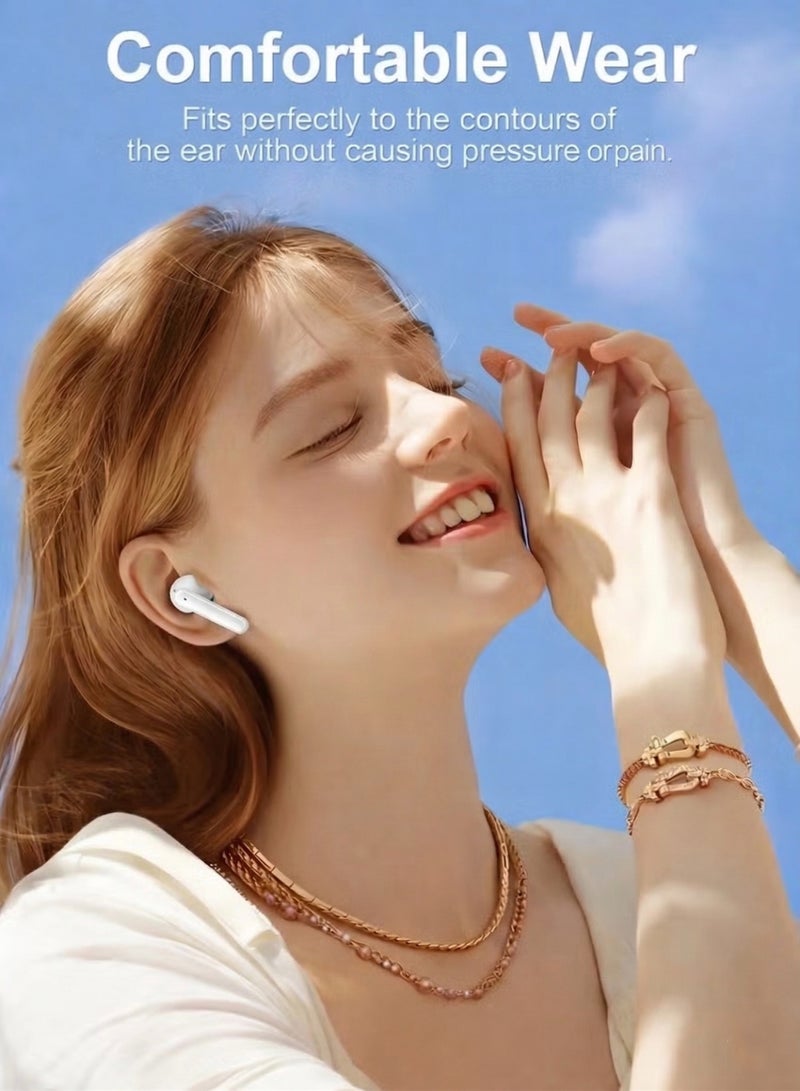 AKT Star Wireless Earphones, Premium In-Ear Headphones with Smart LED Display Charging Case, Active Noise Cancellation, Long-Lasting Battery, Lightweight Ergonomic Design & HD Microphone – White - Image 2