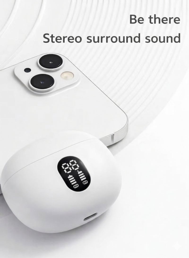AKT Star Wireless Earphones, Premium In-Ear Headphones with Smart LED Display Charging Case, Active Noise Cancellation, Long-Lasting Battery, Lightweight Ergonomic Design & HD Microphone – White - Image 3