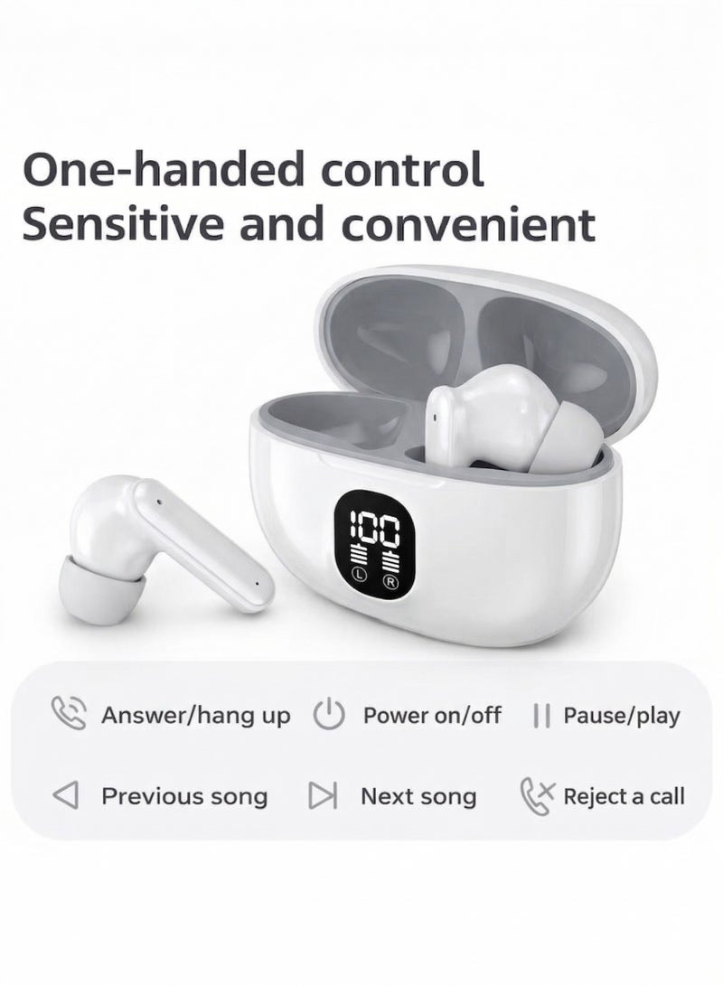 AKT Star Wireless Earphones, Premium In-Ear Headphones with Smart LED Display Charging Case, Active Noise Cancellation, Long-Lasting Battery, Lightweight Ergonomic Design & HD Microphone – White - Image 4