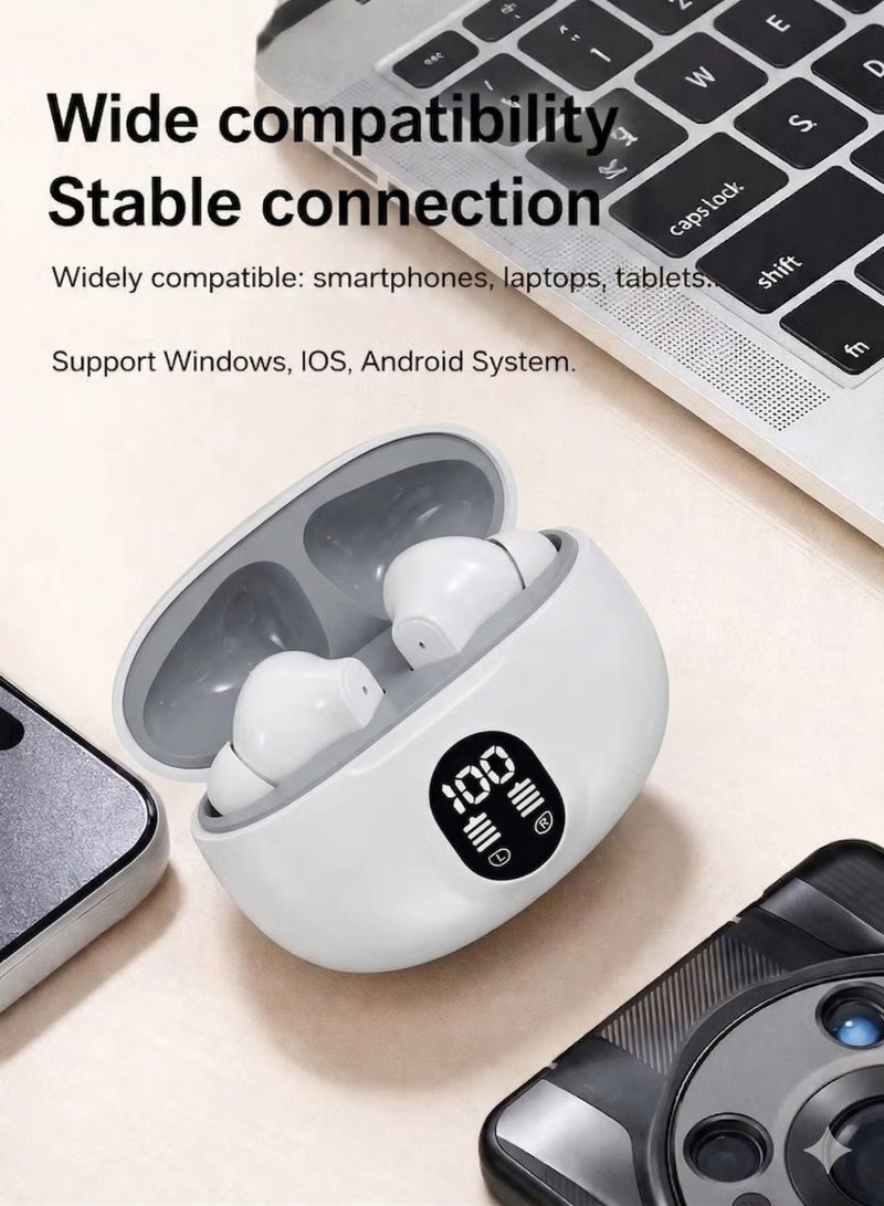 AKT Star Wireless Earphones, Premium In-Ear Headphones with Smart LED Display Charging Case, Active Noise Cancellation, Long-Lasting Battery, Lightweight Ergonomic Design & HD Microphone – White - Image 5
