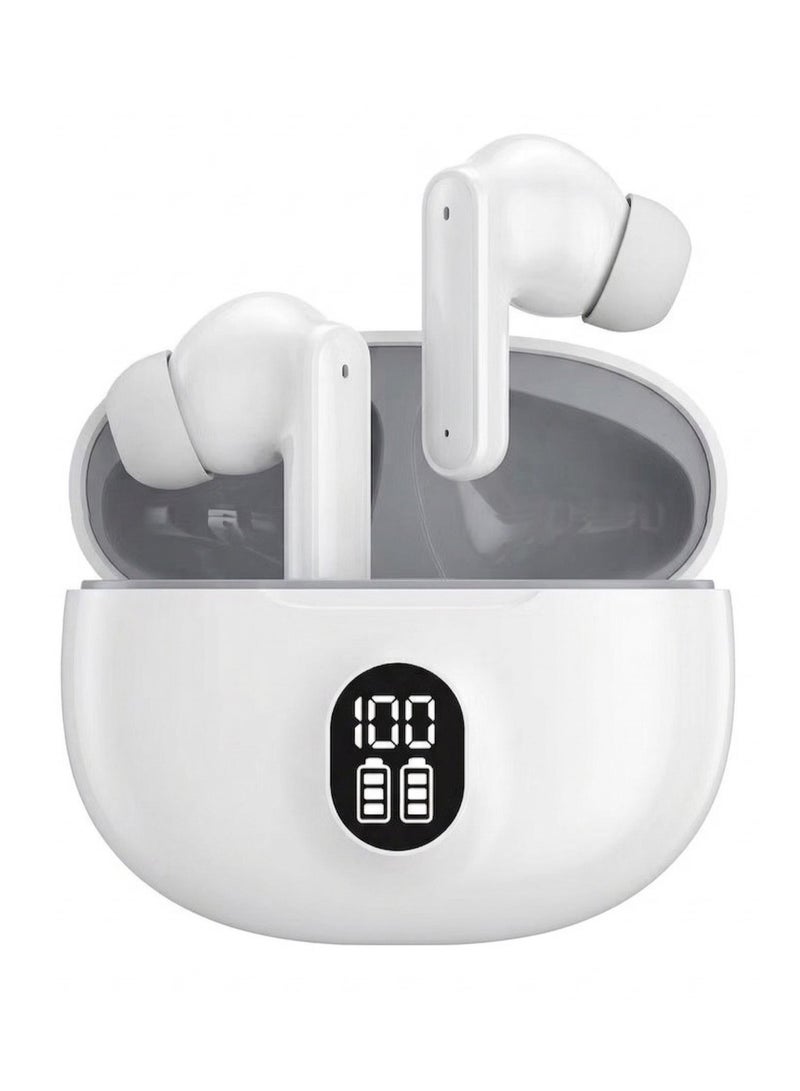 AKT Star Wireless Earphones, Premium In-Ear Headphones with Smart LED Display Charging Case, Active Noise Cancellation, Long-Lasting Battery, Lightweight Ergonomic Design & HD Microphone – White - Image 1