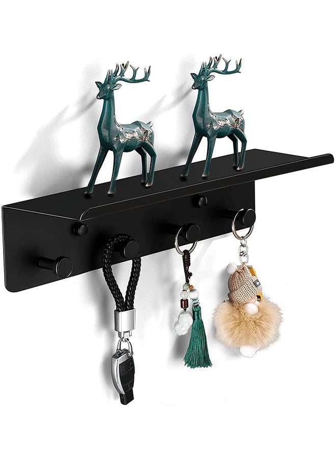 Peachjoy Key Holder for Wall Decorative, Entryway Hallway Metal Organizer with 4 Hooks, Perfect for Entryway, Foyer, Closet, mudroom, Kitchens, and More Black  - Image 1