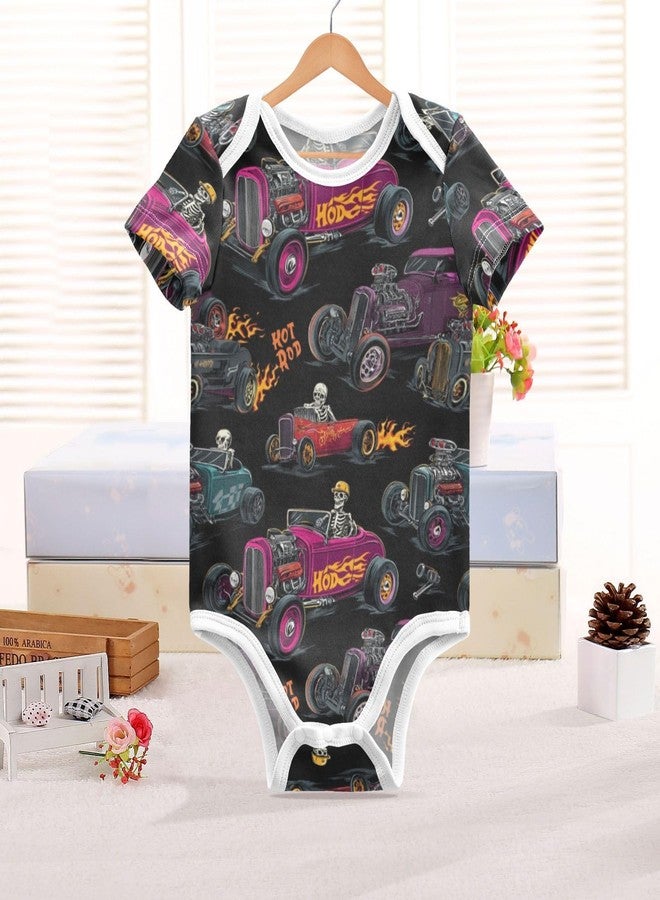 Pigsaly Hot Rod Baseball Racing Car Unisex Baby Bodysuits Checkered Flag Newborn Short Sleeve Summer Jumpsuit Boy Girl 6M - Image 5