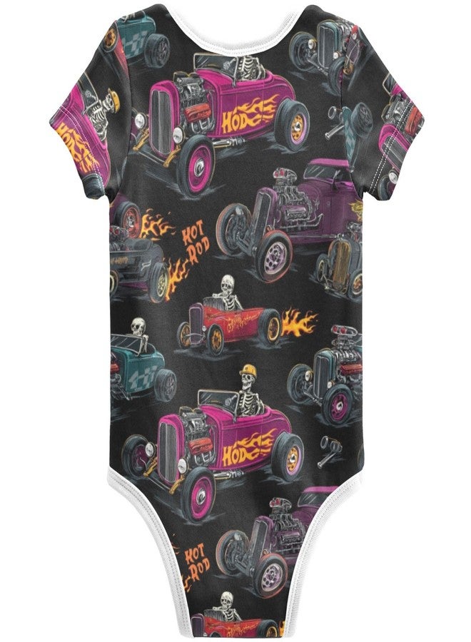 Pigsaly Hot Rod Baseball Racing Car Unisex Baby Bodysuits Checkered Flag Newborn Short Sleeve Summer Jumpsuit Boy Girl 6M - Image 2