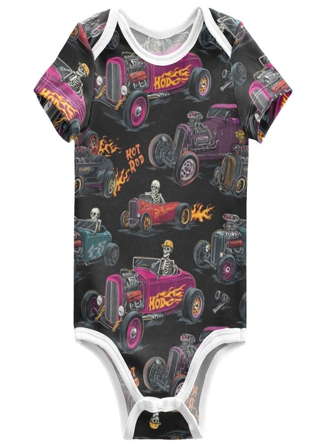 Pigsaly Hot Rod Baseball Racing Car Unisex Baby Bodysuits Checkered Flag Newborn Short Sleeve Summer Jumpsuit Boy Girl 6M - Image 1