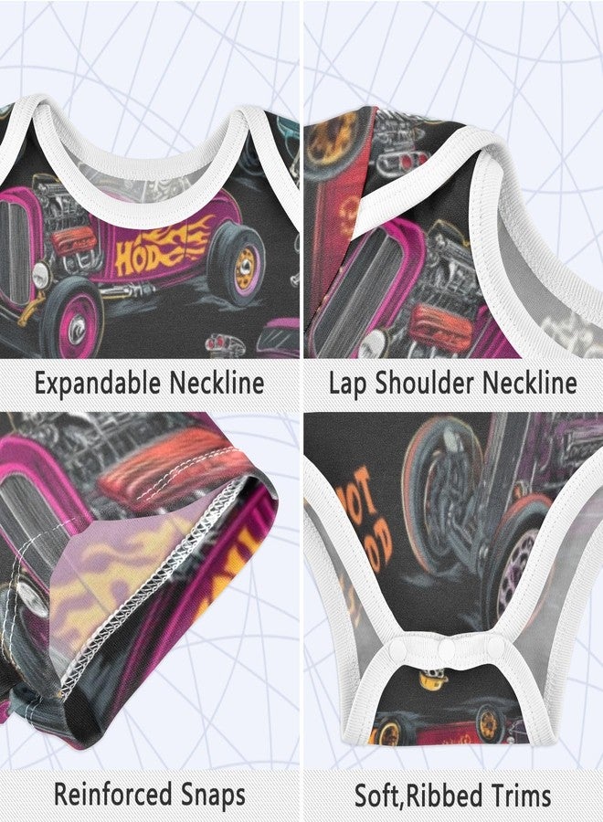 Pigsaly Hot Rod Baseball Racing Car Unisex Baby Bodysuits Checkered Flag Newborn Short Sleeve Summer Jumpsuit Boy Girl 6M - Image 3