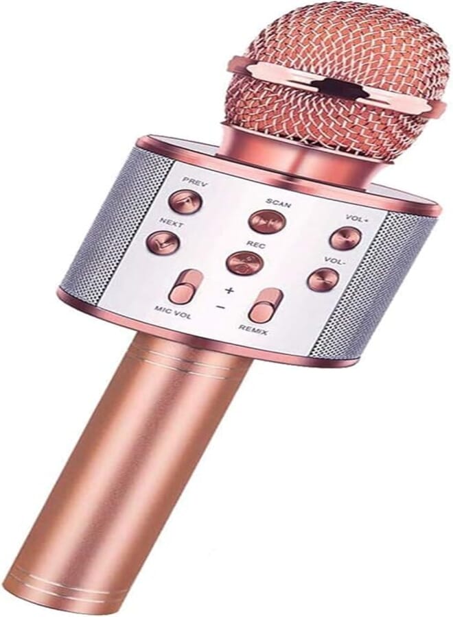 Wireless Bluetooth Karaoke Microphone for Kids,5-in-1Portable Speaker Handheld Karaoke Mic Speaker Player Recorder with Adjustable Remix for Kids Girls Boys Teens Birthday Gift for Kids (Rose Gold)