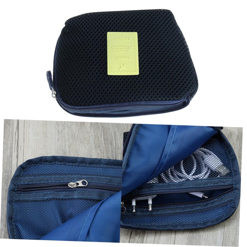 Shockproof Travel Cable Organizer Pouch For Earphones Charger Dark Blue Compact Case - Image 5