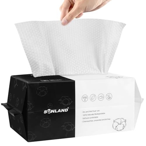 SUNLAND Disposable Face Towels Clean Face Tissue Super Soft for Sensitive Skin，Makeup Remover Dry Wipes，Lint Free and Degradable 80 Count - Image 1