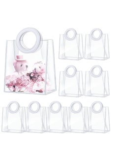 KASTWAVE Clear PVC Gift Bags, Transparent PVC Handbag, Heavy Duty Reusable Gift Bags with Handles Clear Plastic Gift Bags Gift Wrap Bags for Bridal Baby Shower Wedding Shopping Bags, 8 x 7 x 4 Inch (10 Pcs)  - Image 1