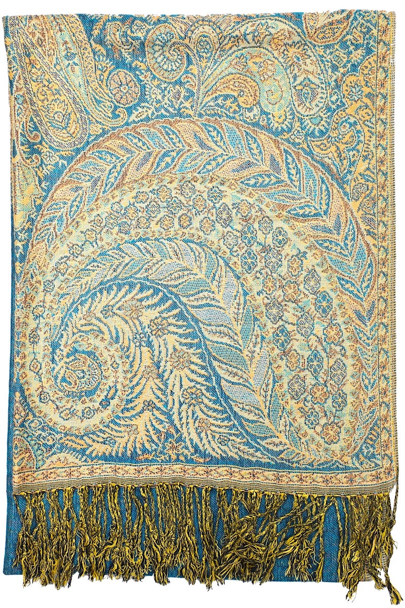 Achillea Luxurious Double Layered Jacquard Big Paisley Pashmina Shawl Wrap Scarf (Turquoise) - Image 5
