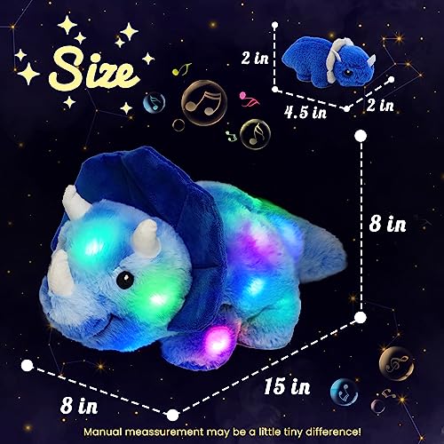 Hopearl LED Musical Stuffed Dinosaur Playset Lighting Up Singing Plush Toy Mommy Triceratops with 3 Babies in her Tummy Adjustable Volume Lullaby Animated Soothe Gifts for Toddlers Boys Blue 15 - Image 5