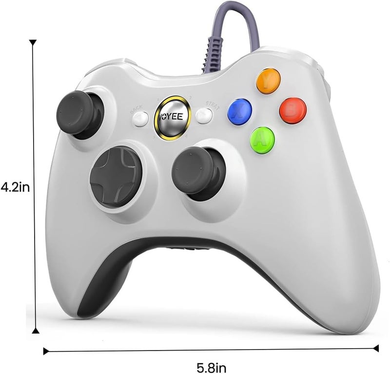 VOYEE PC Controller, Wired Controller Compatible with Microsoft Xbox 360 & Slim/PC Windows 10/8/7, with Upgraded Joystick, Double Shock | Enhanced (White) - Image 2