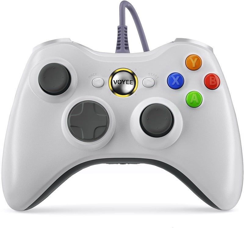VOYEE PC Controller, Wired Controller Compatible with Microsoft Xbox 360 & Slim/PC Windows 10/8/7, with Upgraded Joystick, Double Shock | Enhanced (White) - Image 1