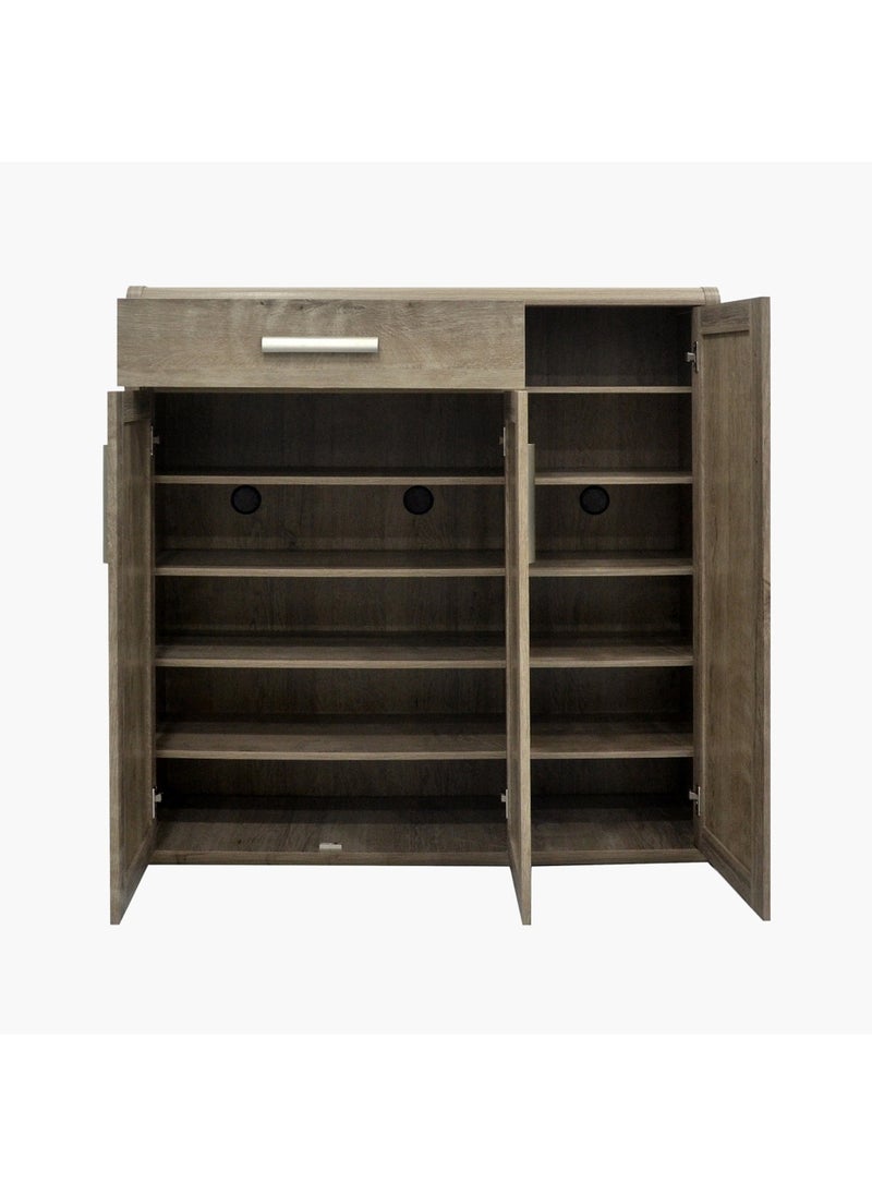 Curvy 20-Pair Shoe Cabinet With 3 Doors And 1 Drawer Brown Engineered Wood 34.3 x 120 x 118 cm - pzsku/Z1F195DCC1581223A66B5Z/45/_/1717478453/dae36a44-b5a8-4580-8635-e1482e28c494