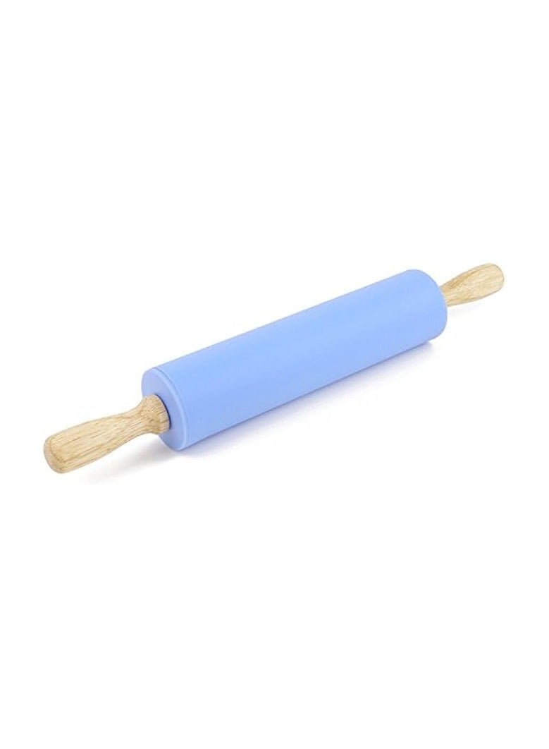 erorex Silicone Rolling Pin Non Stick Surface Wooden Handle 1.97X15.15 (Blue)  - Image 2