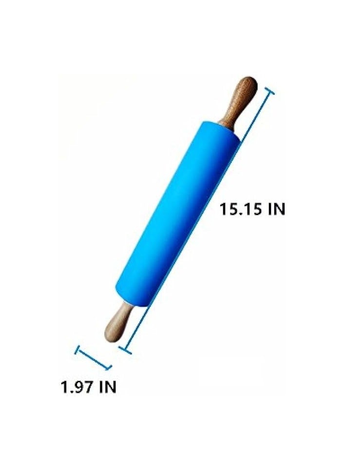 erorex Silicone Rolling Pin Non Stick Surface Wooden Handle 1.97X15.15 (Blue)  - Image 3