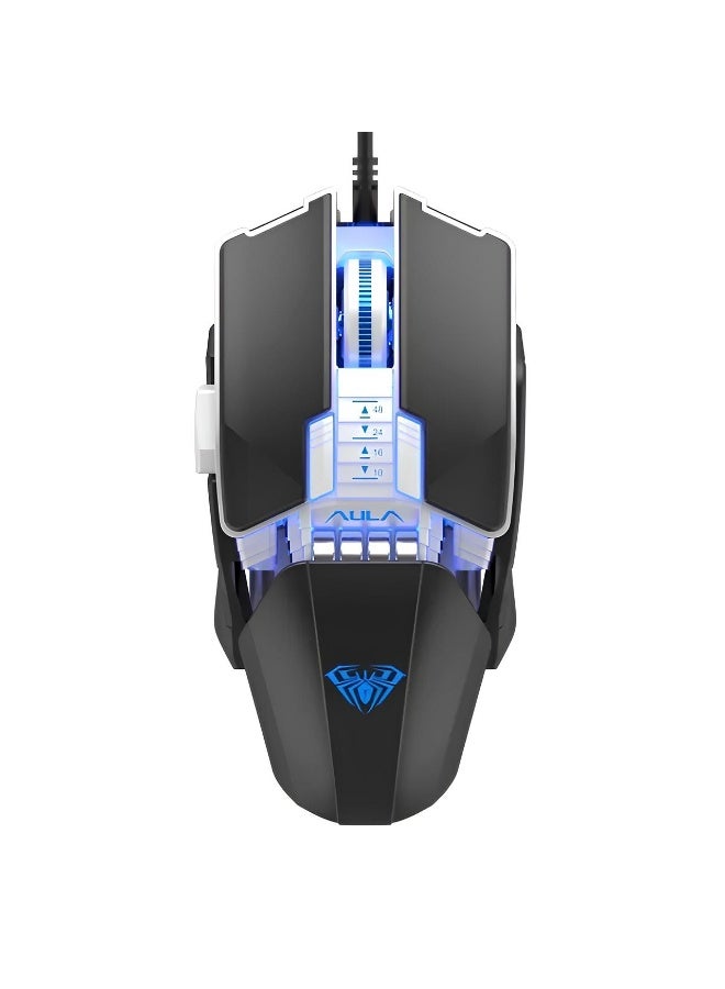 AULA H508 Professional Wired Gaming Mouse with High DPI - Ergonomic Design - 7 Programmable Buttons - Compatible with All Operating Systems - USB Port - Blue Light - Black - Image 1