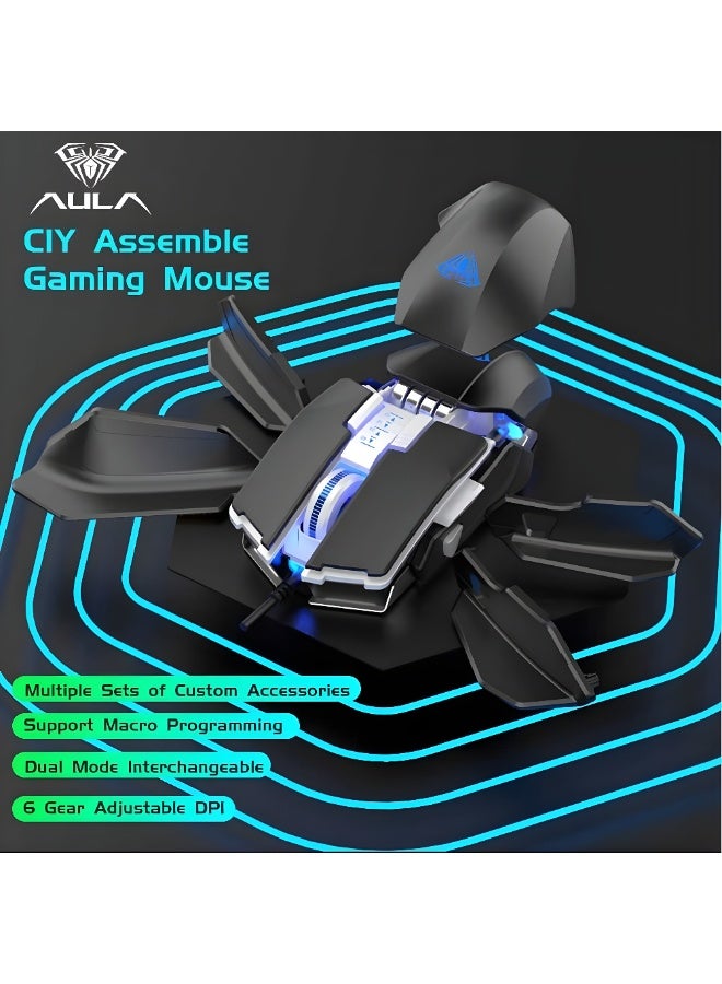 AULA H508 Professional Wired Gaming Mouse with High DPI - Ergonomic Design - 7 Programmable Buttons - Compatible with All Operating Systems - USB Port - Blue Light - Black - Image 3