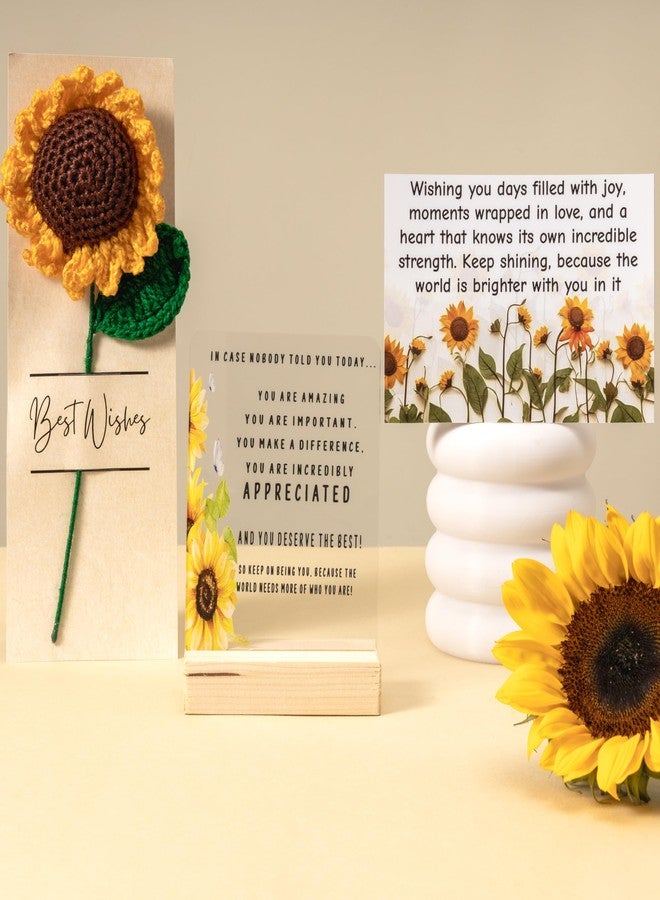 Rarejoy Sunflower Gift Hamper for Women & Men | Handmade Crochet Sunflower with Inspirational message on Acrylic along with wooden Desk plaque & beautiful greeting card | Thoughtful Premium Gift for Birthday, Valentine, Anniversary, Women's Day, Farewell & Corporate Gifting - Image 4