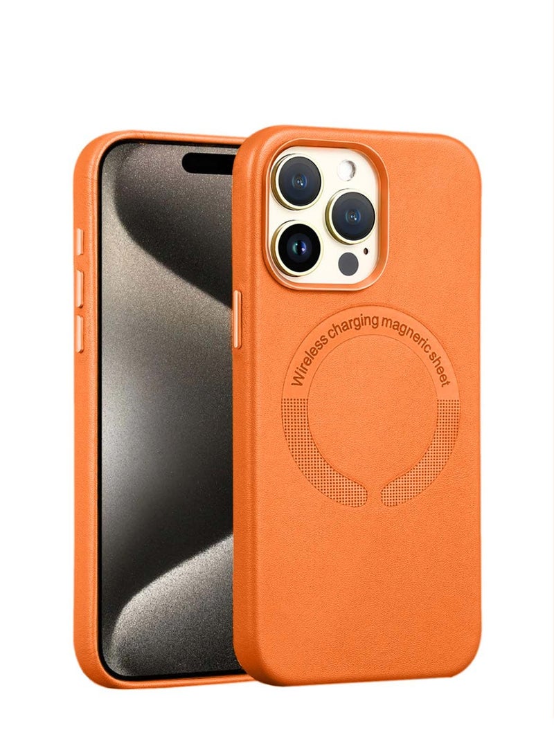 Techie Magsafe Magnetic Leather Case for Apple iPhone 15 Pro Max - Mustard Orange - Image 1